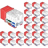 VCE Cat6 RJ45 Keystone Jack Insert Slim UL-Listed 25-Pack, Punch Down Adapter for Keystone Wall Plate and Patch Panel, Red
