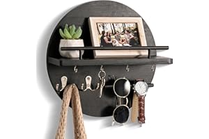dreampossible Key Holder for Wall Decorative with Shelf and Hooks, Mail Organizer Wall Mount, Circular Design Entryway Key Rack Hanger, Rustic Home Decor (Black)