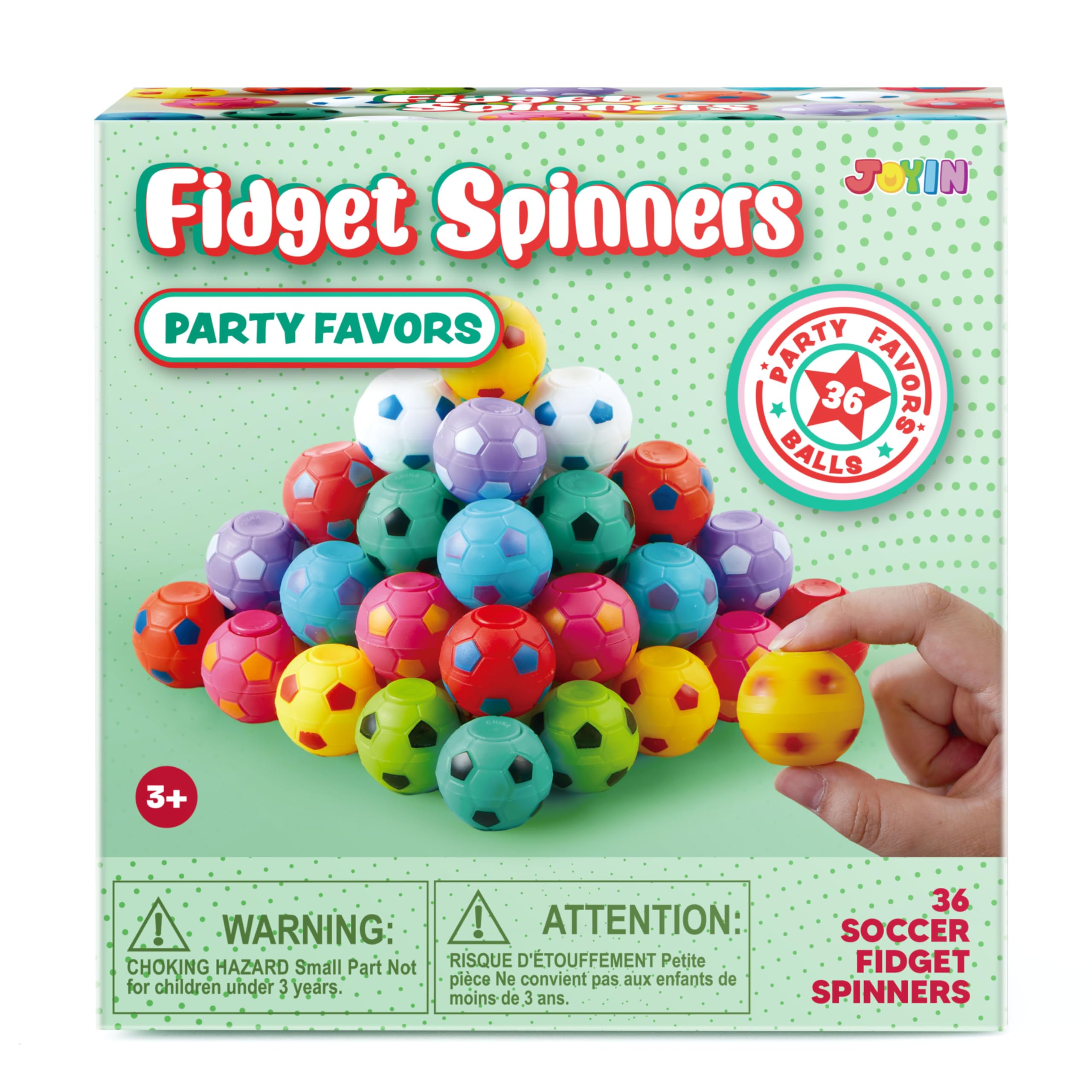 JOYIN 36 Pack Soccer Fidget Spinners for Kids, Soccer Party Favors, Fidget Toys Bulk, Stress Balls, Goodie Bag Stuffers for Birthday Party, Treasure Box for Classroom