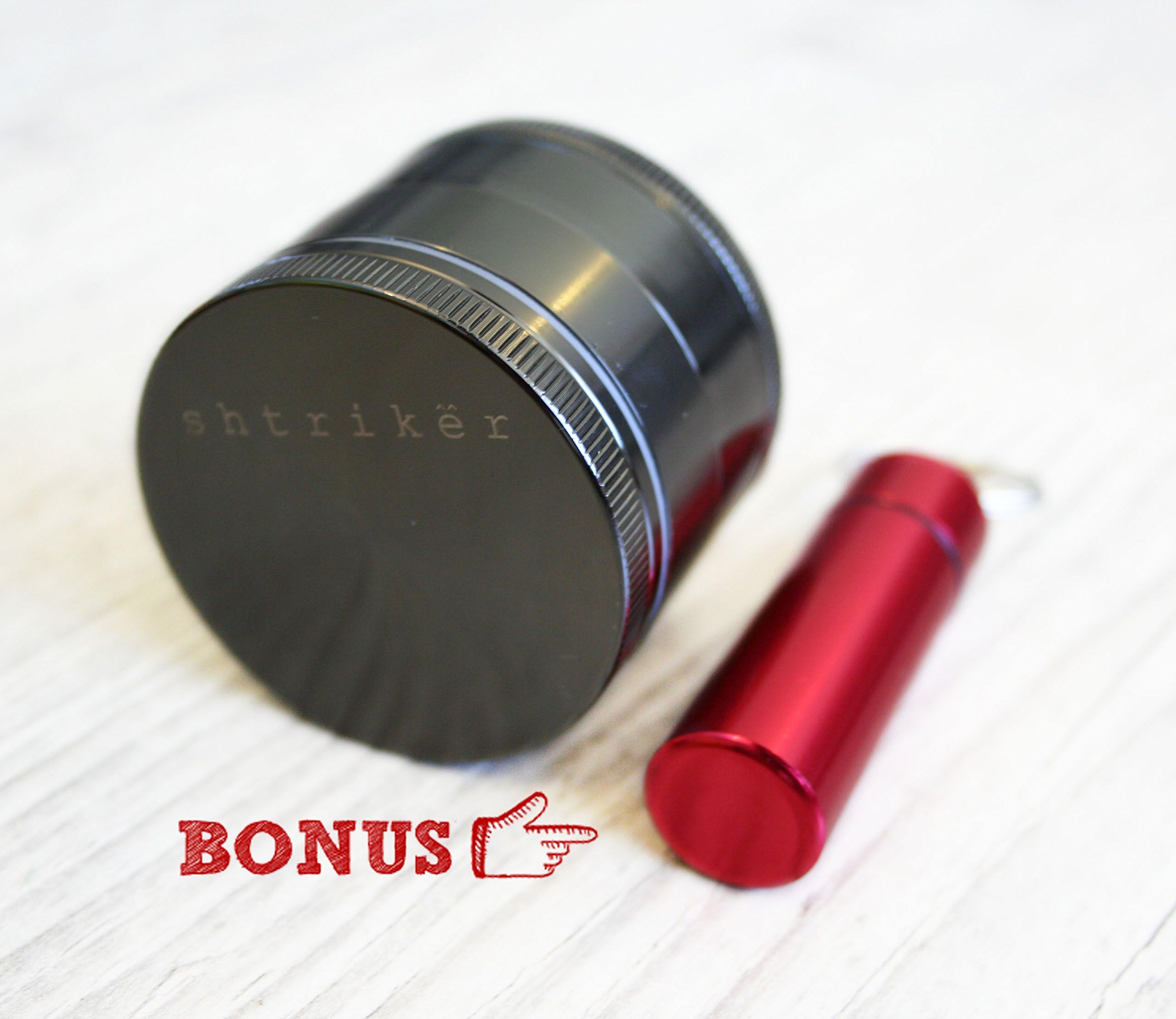 Shtriker 4 Piece 2.0 inch Herb and Tobacco Grinder Including Small Portable Herb Box. Best for Grinding Tobacco and Spices (Metal-Grey)