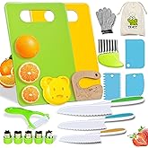 Kids Knife Set for Real Cooking, 20 PCS Montessori Kitchen Tools for Toddlers,Include Crinkle Cutter,Wood Kids Knife, Cutting