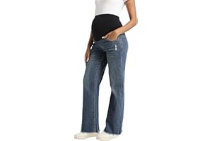 Foucome Women's Maternity Jeans Straight Leg Relaxed Fit Comfy Stretchy Trendy Pregnancy Denim Pants