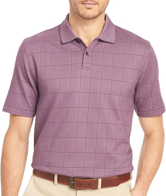 Van Heusen Men's Short Sleeve Jacquard Windowpane Polo Shirt at Amazon ...