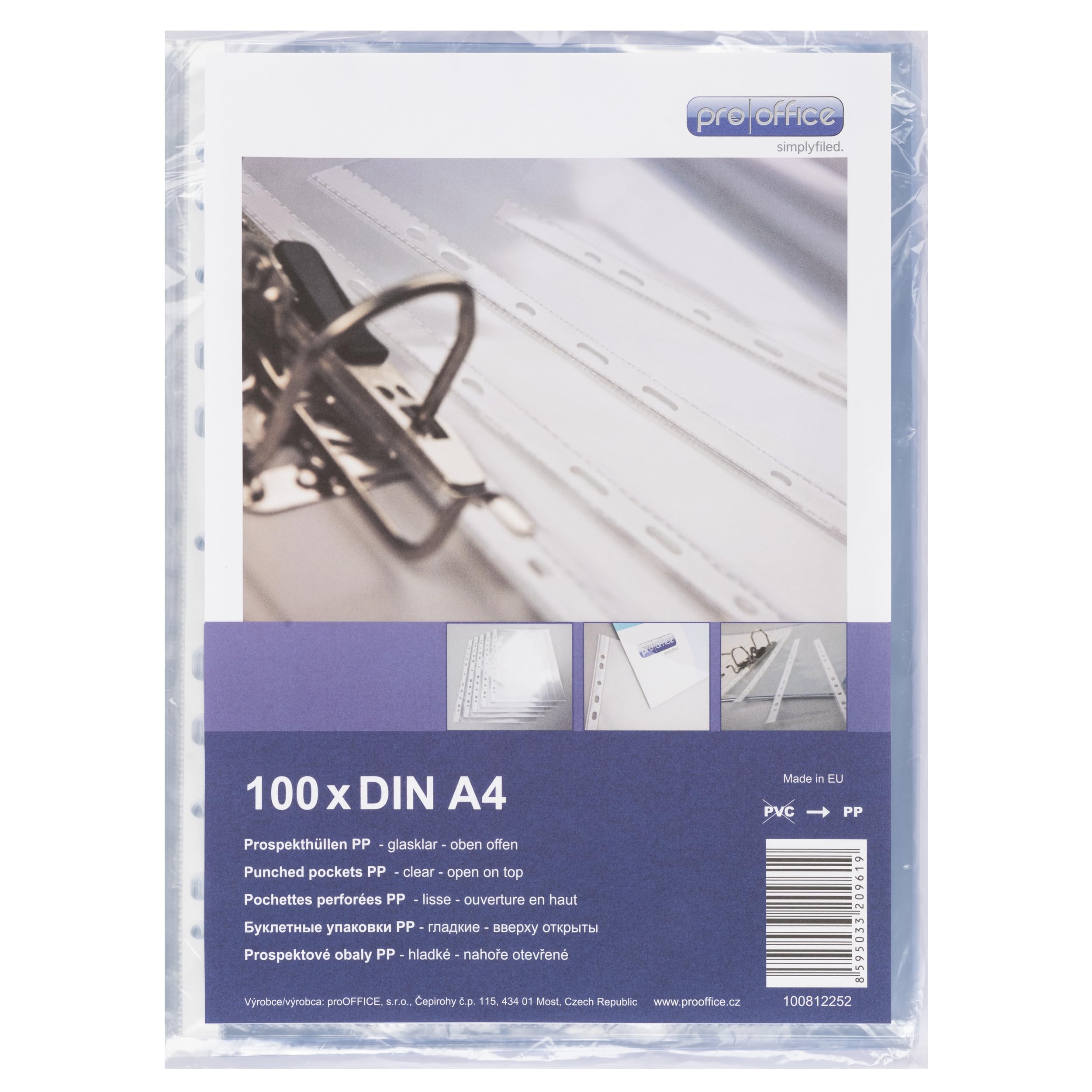 ProOffice "11170974-000" Value A4 Top-Opening Polypropylene Punched Pocket - Clear (Pack of 100)