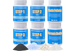 KomeStone Rock Tumbler Grit and Polish Refill Kit - 10 Pounds, Ultimate Value Pack with Ceramic & Plastic Pellets, Polishes Up to 70 lbs. of Rocks, 4-Step Tumbling Media, Works with All Rock Tumblers
