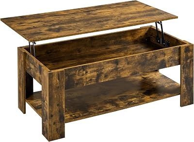Yaheetech Lift Up Coffee Table Rustic Brown 120x60 cm with Hidden Drawer