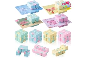 JOYIN 28 Packs Valentine’s Day Gift Cards with Infinity Magic Toys, Colorful Hand-Held Flip Toy, Stress Relief Fidget Toys fo