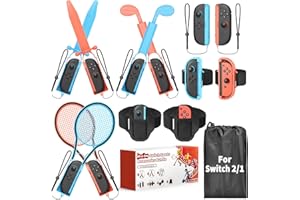 Switch 2 &1 Sports Accessories Bundle for Nintendo Switch 2 2025/1/OLED, MENEEA 13-in-1 Family Party Kit with Carrying Bag - 