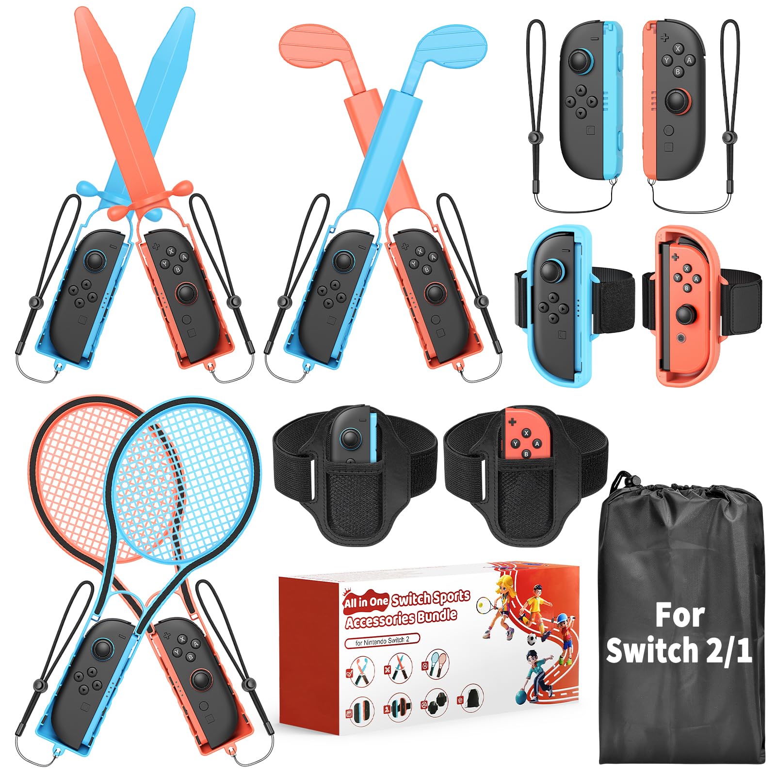 Photo 1 of [?????? ?/? ??????????] - Switch Sports Accessories Bundle for Nintendo Switch 2 (2025)/ Switch 1/ OLED, MENEEA 13-in-1 Family Party Kit with Carrying Bag - Compatible with Joy-con 2 & All Switch Sports Game
