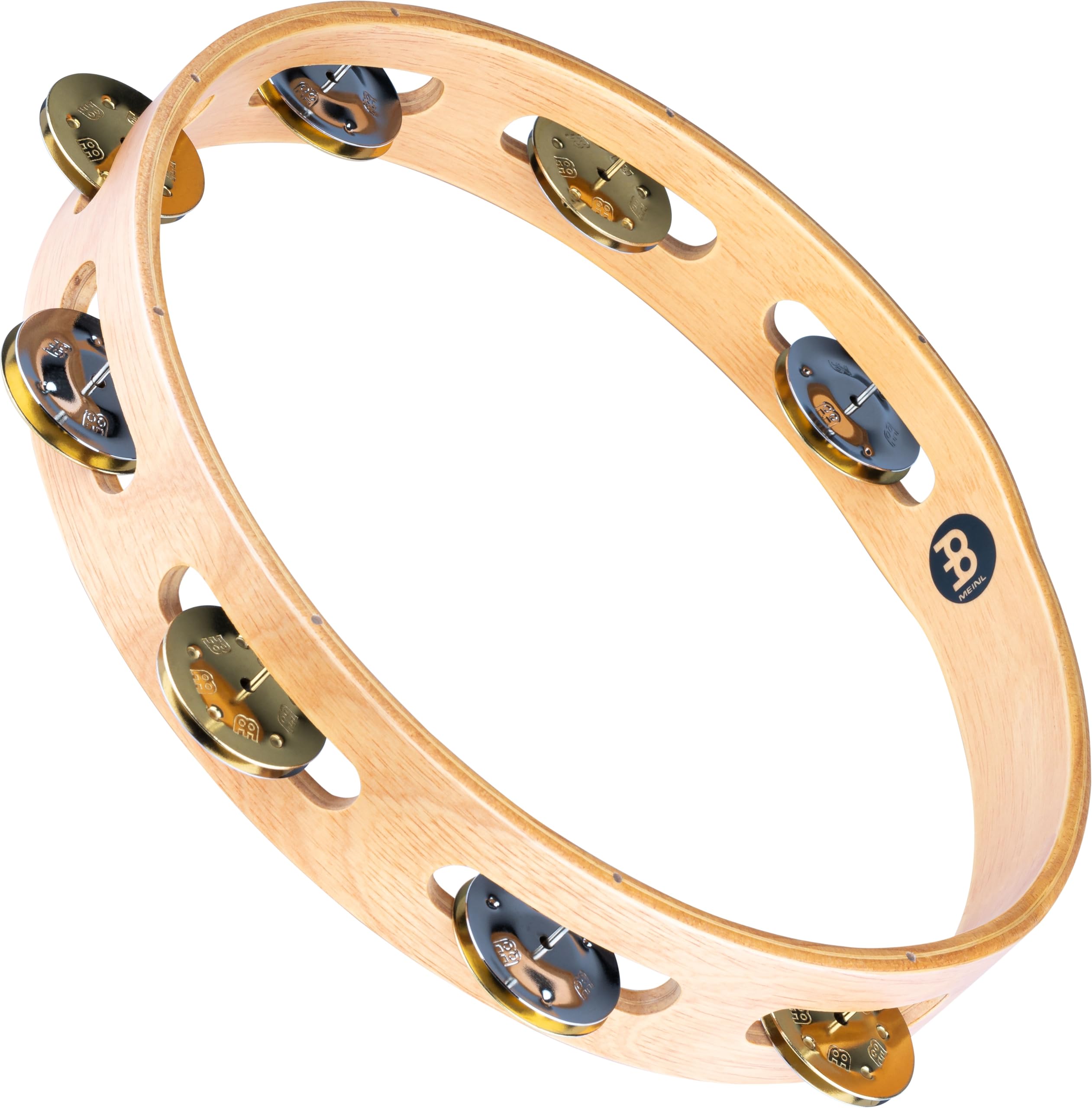 Meinl Percussion Traditional Wood Tambourine - 1-Row Tambourine - 10-inch Diameter - Siam Oak / Steel and Brass, Natural (TA1M-SNT)