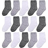 Duufin 15 Pairs Baby Socks Toddler Boys Girls Mid Cut Unisex Half Cushion Cotton Crew Socks for Baby Toddler 0-4 Years Old