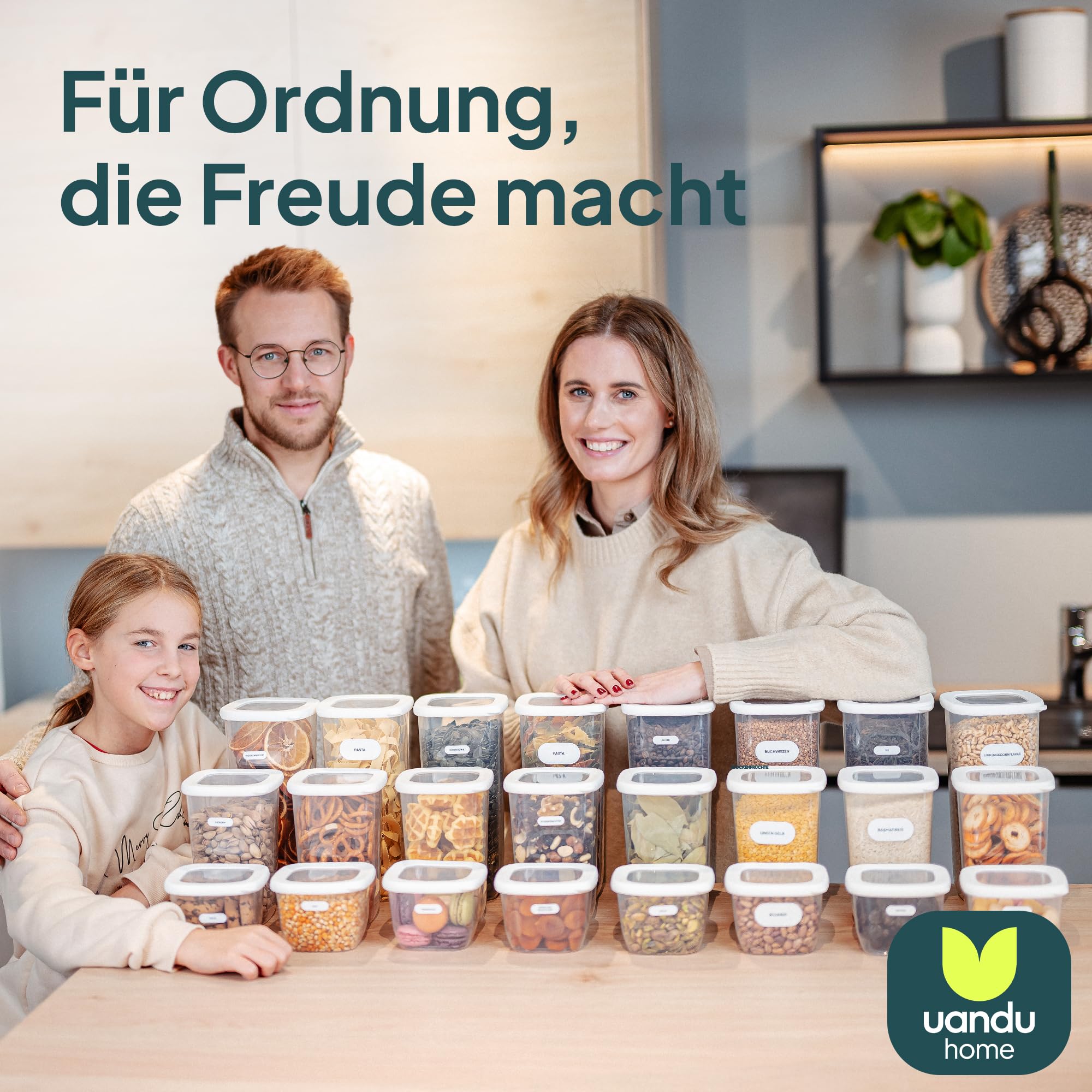 uandu Vorratsdosen mit Deckel luftdicht – 24er Vorratsbehälter Set BPA Frei, Aufbewahrungsdosen Küche für Müsli, Mehl & Zucker, Mit Etiketten 7