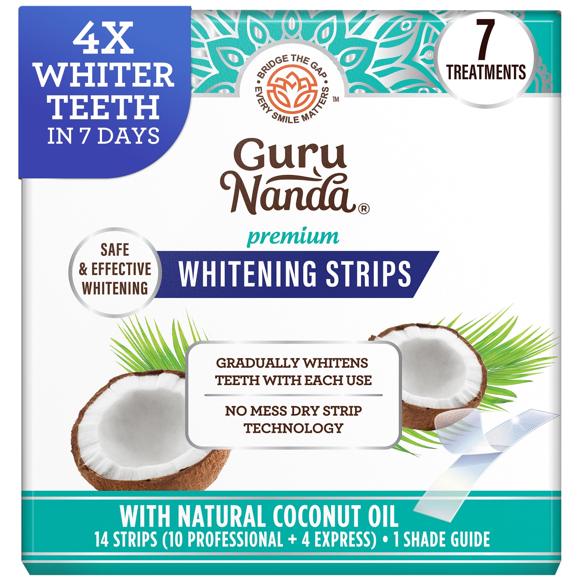 GuruNanda Teeth Whitening Strips - 4X Whiter Teeth, 7-Day Whitening Kit