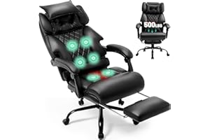 SOFETURA Massage Office Chair with Foot Rest,6 Points Vibration & Heat Executive Office Chairs for Heavy People,500LBS Big and Tall Office Chair,Ergonomic Reclining Desk Chair,Dual-Use Pillow,Home Office,Black