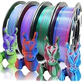 Reprapper 4X 250g Color Pack, Dual Color Filament Coextrusion PLA Filament 1.75mm for 3D Printer, 4 x 250g Spools Matte Red/Blue, Matte Purple/Green, Silk Red/Blue, Silk Purple/Green