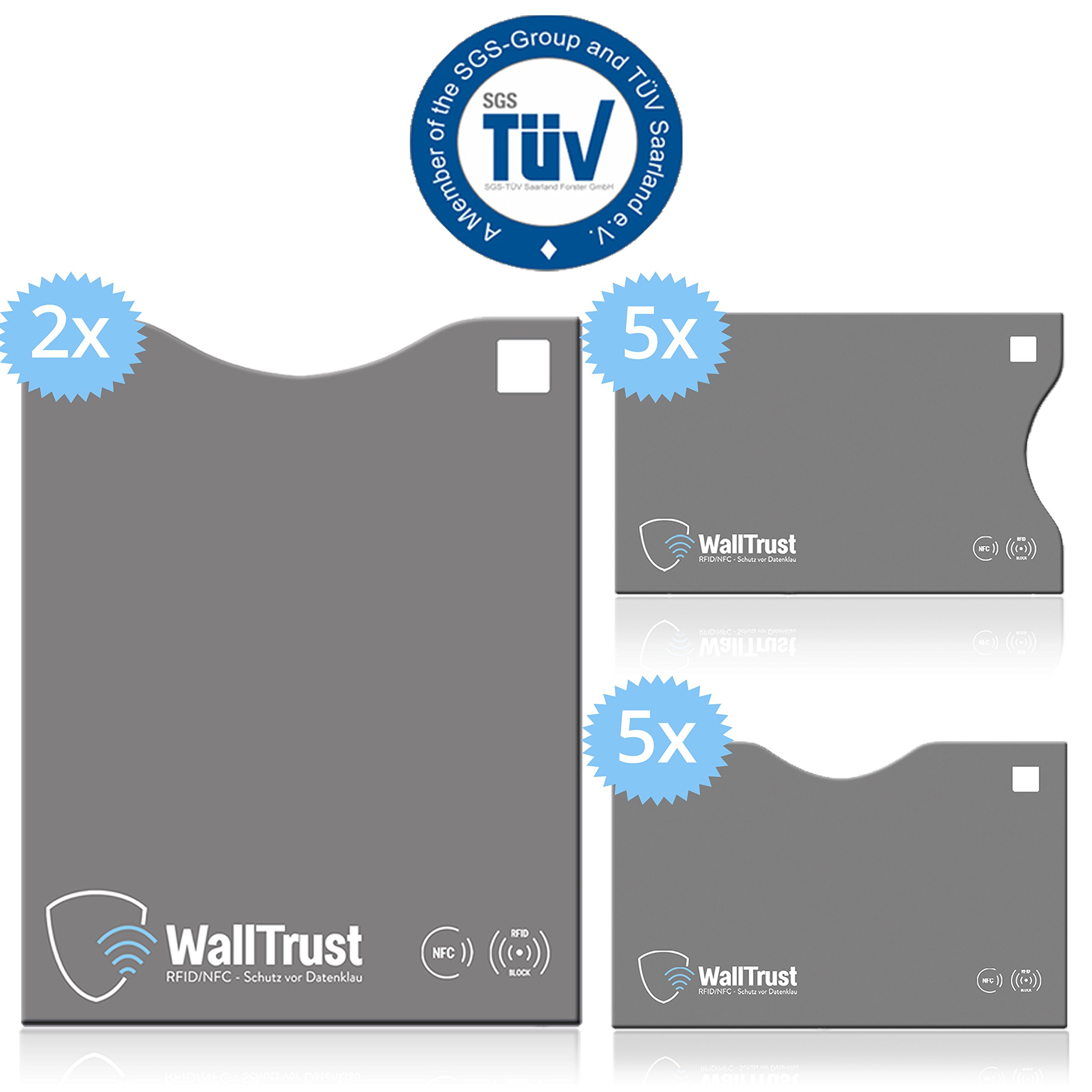 WallTrust® protectoras de tarjetas RFID NFC | Protección * Aprobado TÜV Alemán * | 12 Fundas para Tarjeta de Crédito Débito Identificación y Pasaporte