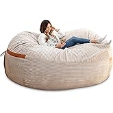 Big Joe Fuf 8Ft Giant Foam Bean Bag Chair, Oversized Couch with Removable Cover for Kids, Teens, Adults, Vanilla Latte Corded Plush, 8 Foot