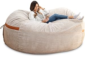 Big Joe Fuf 7Ft Oversized Foam Bean Bag Chair for Kids and Adults, Ideal for Family Movie Room and Living Space, Vanilla Latte Corded Plush, 7 feet Giant