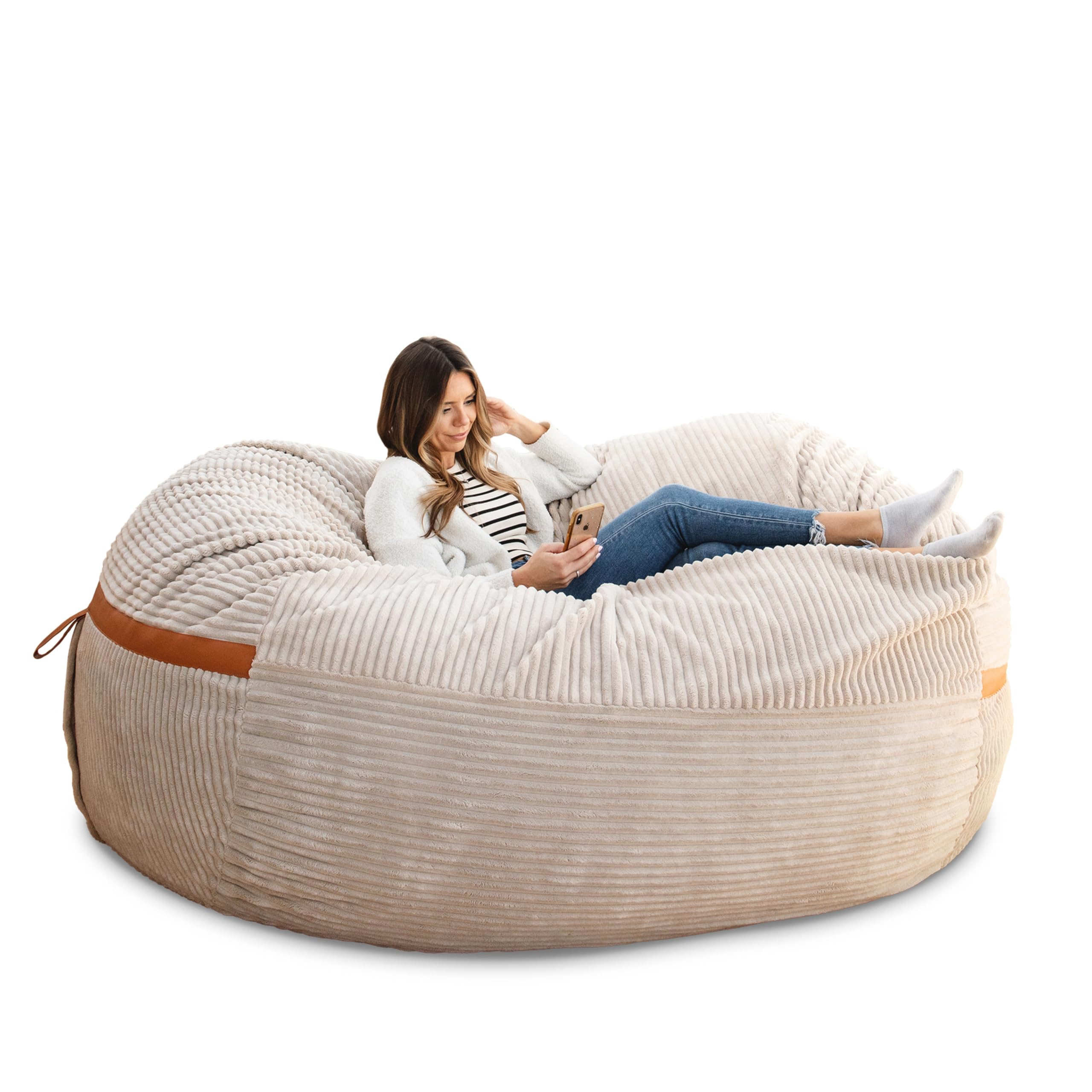 Photo 1 of (please see all images) Big Joe Fuf Foam Filled Bean Bag Chair with Removable Cover, Vanilla Latte Corded Plush