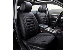 OASIS AUTO Car Seat Covers Premium Waterproof Faux Leather Cushion Universal Accessories Fit SUV Truck Sedan Automotive Vehicle Auto Interior Protector Front Pair (OS-001 Black)