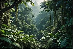 RIIVVDISE Aquarium Background Tropical Jungle with Trees Terrarium Backdrop Tropical Lush Green Leaves and Plants Natural Forest Landscape Fish Tank Background Reptile Habitat Backdrop Decor Vinyl 36x18in