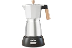 KITfanz Electric Espresso Coffee Maker, Italian Coffee Pot, Electric Moka Pot, Cuban Coffee Maker, Portable Cafeteras Electricas Espresso Makers with Detachable Base 3 or 6 Cup (Nonstick Silver)