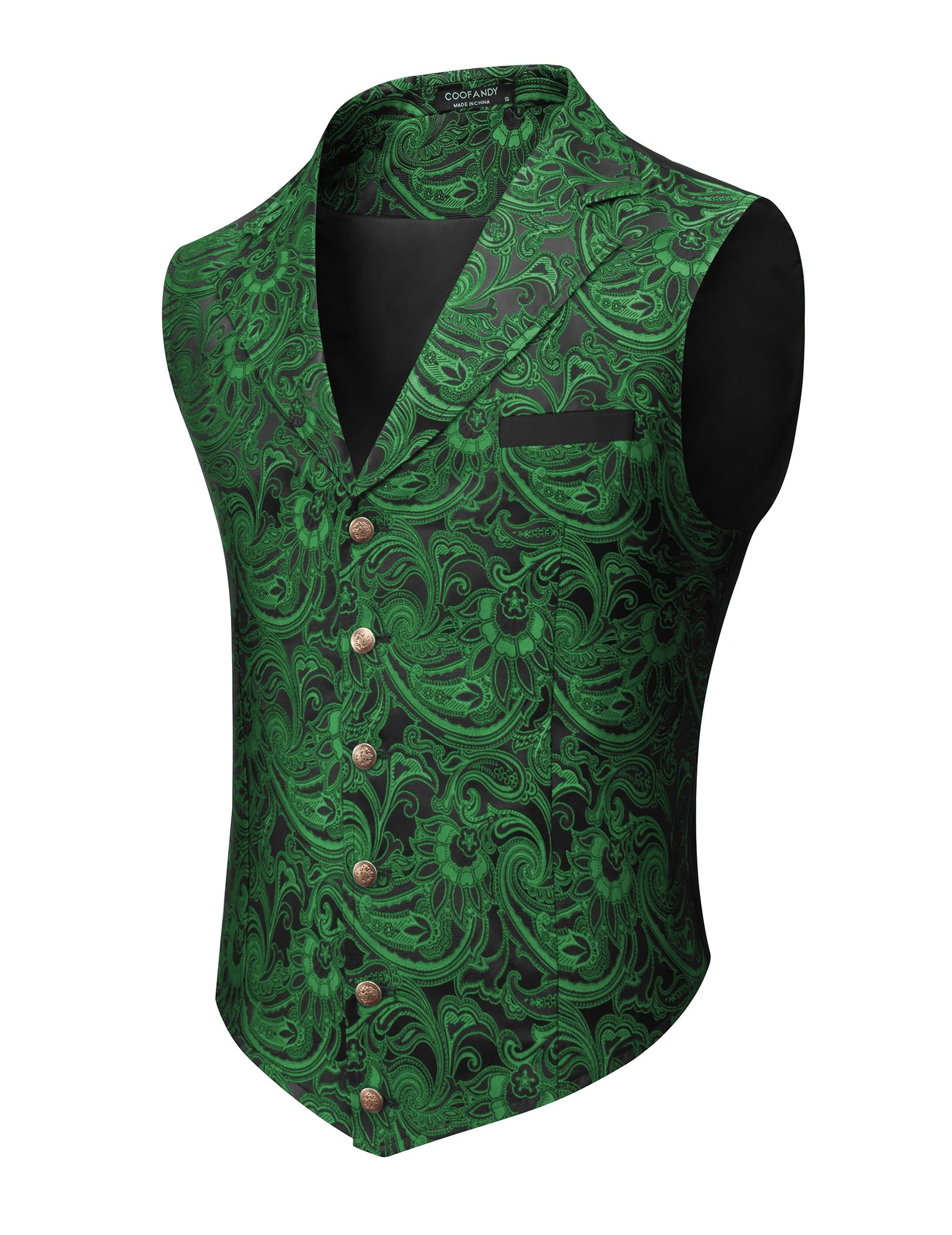 Photo 1 of COOFANDY Men Paisley Suit Vest Christmas Waistcoat Tuxedo Suit Vests for Holiday Prom Wedding Party Green, Small