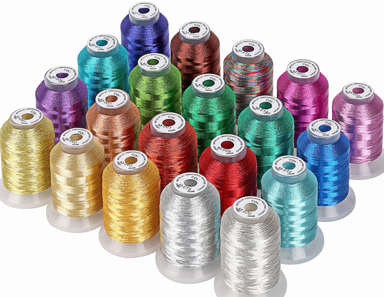 New brothread 20 Assorted Colours Metallic Machine Embroidery Thread Kit 500M Each Spool for Computerized Embroidery and Decorative Sewing