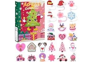 MOVOLIVI 2025 Advent Calendar of Straw Cover, 10mm Stanley Straw Toppers for 30 Oz 40 Oz Tumblers, Teenagers Boys Girls Kids Adults Christmas Countdown Gifts 24 Days Surprise (Style B)