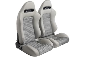 WIILAYOK 2 Pack Racing Seats, Universal Bucket Seats Pair with Dual Lock Sliders for Front-Back Adjustment - PVC Leather Automotive Racing Seats Pair for Cars, Grey