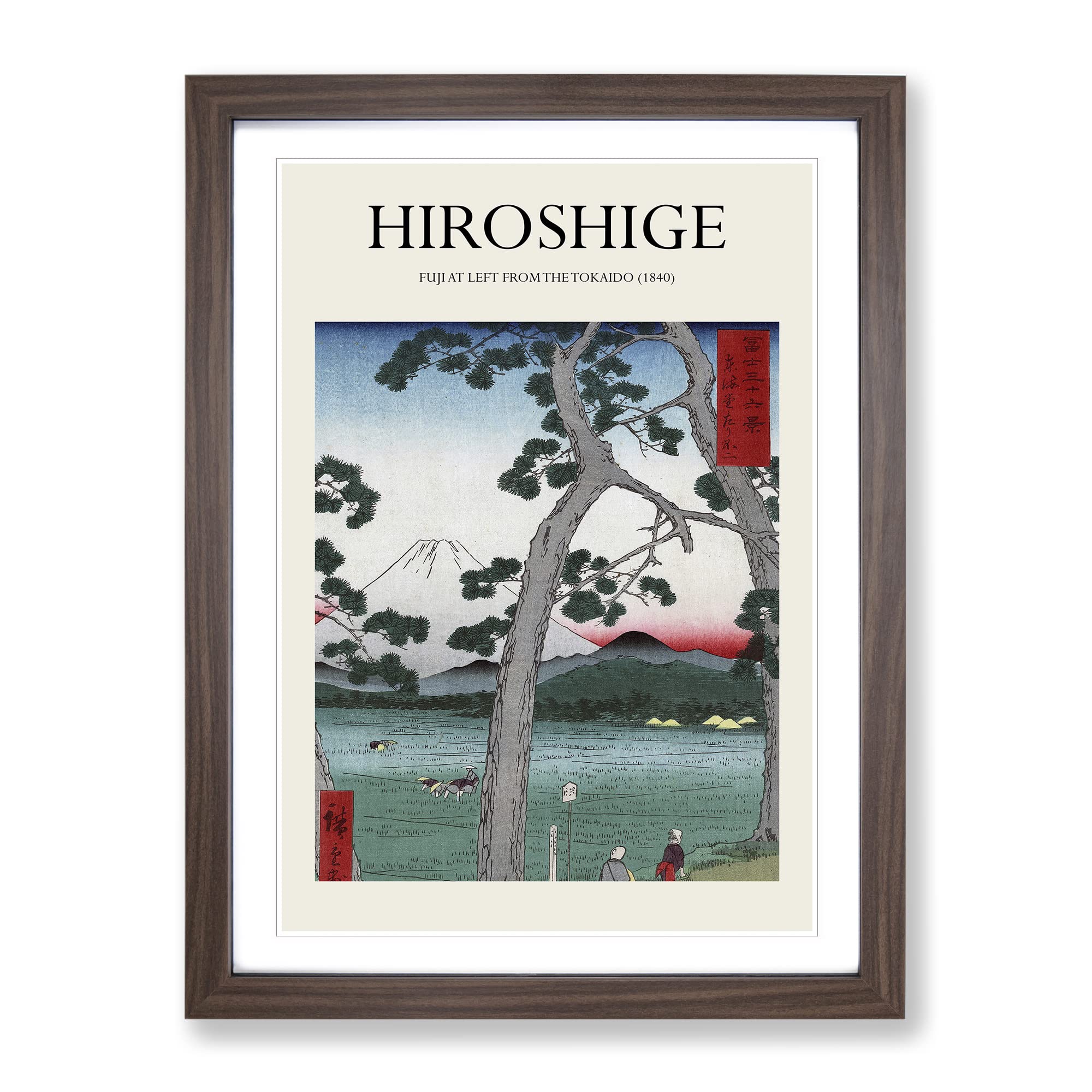 Fuji On The Left Of Tokaido Road By Utagawa Hiroshige Exhibition Museum Asian Japanese Framed Wall Art Print, Ready to Hang Picture for Living Room Bedroom Home Office Décor, Walnut A4 (34 x 25 cm)