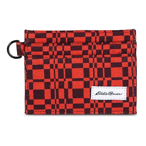Eddie Bauer Men Signature Money Clip Card Case Wallet (Available in Cotton Ripstop Nylon), Canvas Print-Red, One Size