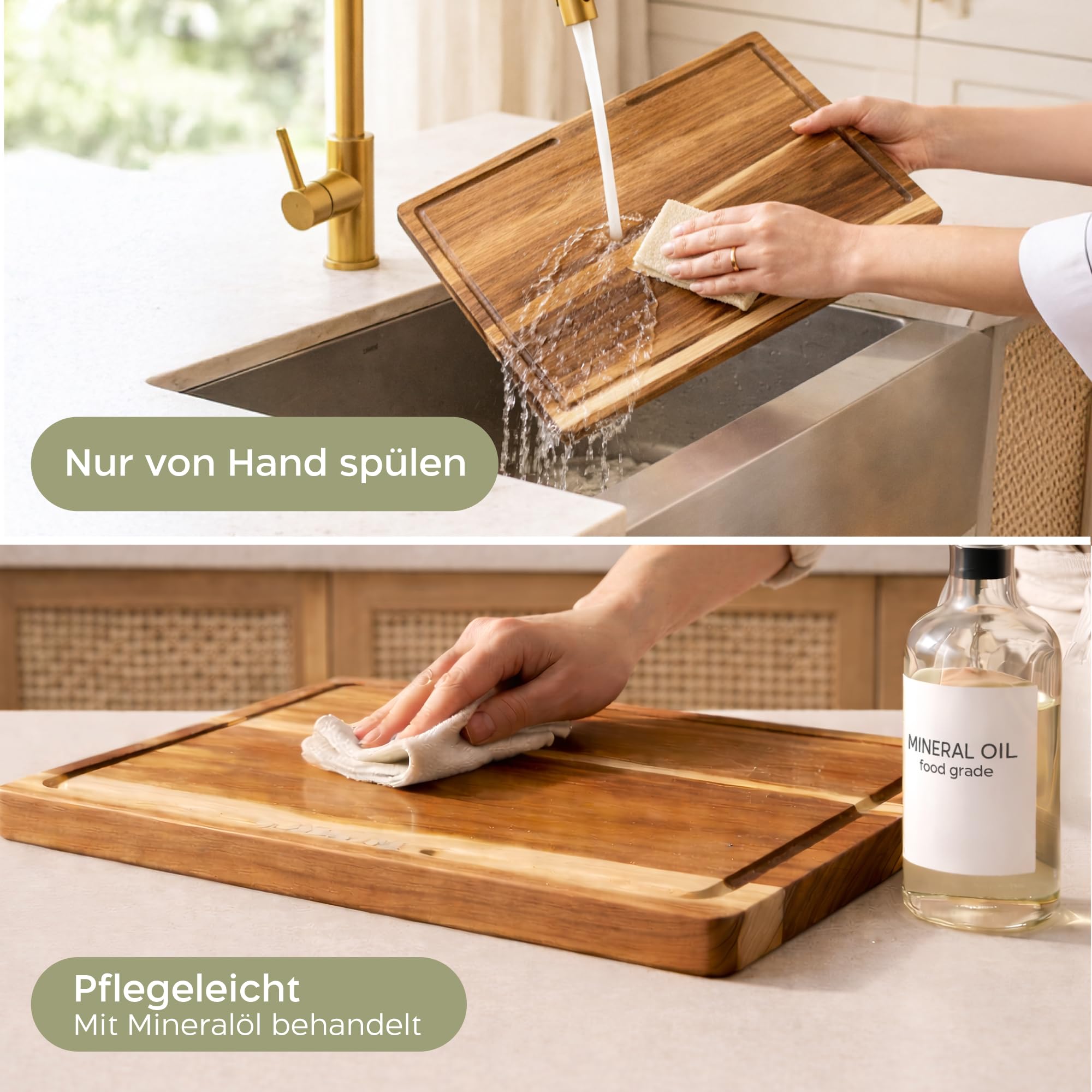 Twinzee Schneidebrett 3er Set (40 x 30/33 x 24/26 x 18 cm) aus Massiver Akazie - Schneidebrett Holz mit Brettständer, 2cm dicke Holzbretter, mit Saftrille 5