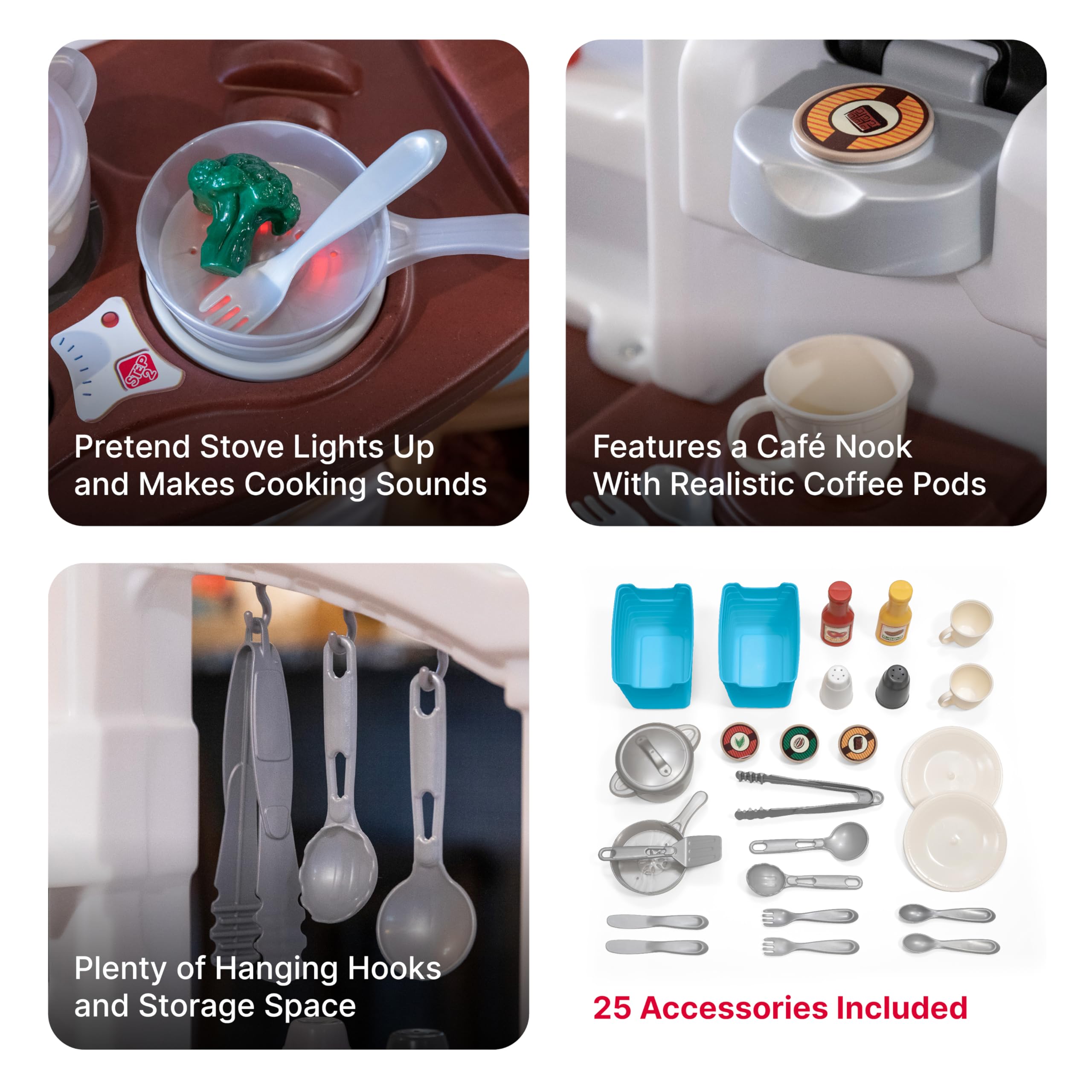 Step2 Fun with Friends Kids Kitchen Playset, Indoor/Outdoor Kitchenette, Interactive Play with Lights and Sounds, Durable Plastic, Includes 25 Piece Toy Accessories, Toddlers 2+ Years Old, Pink