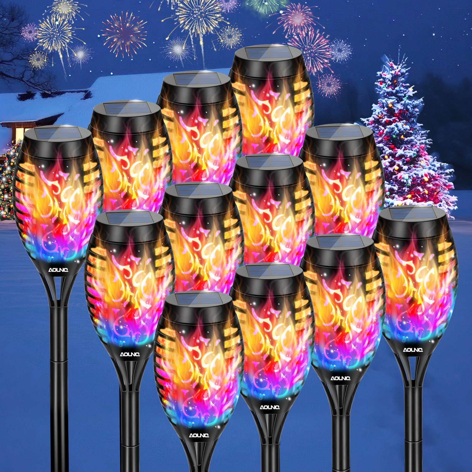 AOUNQ Color Solar Lights Outdoor Christmas Decorations, Upgraded 12