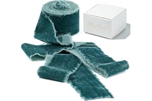 MAYREEL Steel Blue Velvet Ribbon 2 Inch x 3 Yards Frayed Edge Silk Velvet Ribbon Hand Torn Blue Ribbon with Raw Edge for Bridal Bouquet, Invitations, Wedding, Vow Books, Gift Basket, Hair Bows