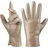 QNLYCZY Genuine Sheepskin Leather Gloves for Women, Winter Warm Touchscreen Texting Cashmere Lined Driving Dress Gloves