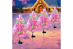 OSTRITEC Solar Christmas Tree Outdoor Decor, Waterproof Solar Xmas Decorations Garden Stake Lights, Multi-Color LED Christmas Décor for Outside Landscape Pathway Porch Yard Holiday (4 Pcs Pink)