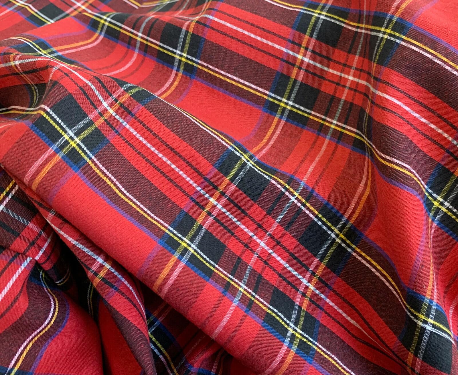 Cotton Tartan Fabric - Red Royal Stewart Tartan Check Print - Dress Craft Fabric Material Metre