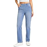 Rammus Womens Stretchy Pull on Straight Leg Jeans | High Waisted, Sweatpant Jeans, Denim Pants, Tummy Control, Elastic Waist, Pockets, Trendy, Jeggings, Comfortable, Casual