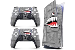HK STUDIO Skin Sticker for Game Console 5 Cover - Funny Shark, Compatible with Both Disc Edition & Digital Edition (not Slim Ver) - 2 Controller Skins & Console Skin - No Bubble, Full Protection, Removable