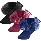 SAOROPEB Toddler Ruffle Socks, 3 Styles,5 Size, Frilly Dress Socks for Girls Princess Lace Ruffles Socks Set