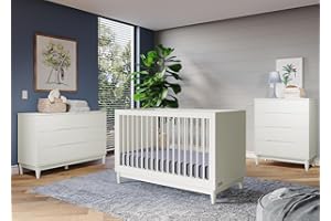 Child Craft Wynwood Crib, Double Dresser and Chest Nursery Set, 3-Piece, Includes 3-in-1 Convertible Crib, Double Dresser, and Chest, Grows with Your Baby (Cloud White)
