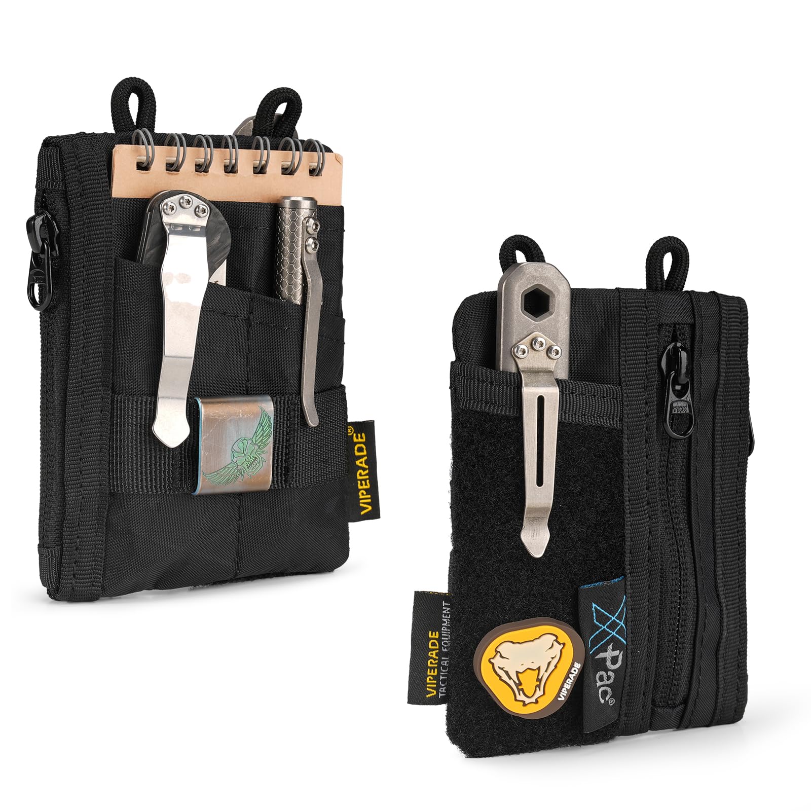 VIPERADE VE18-S-Xpac Small EDC Pouch Tool Organizer,Multifunction Small Tools Pouch with 6 Pockets,EDC Organizer for Men,Mini Pocket Organiser with Patches Area for DIY (X-Pac Black)