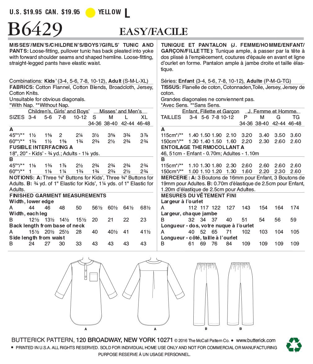 Tissue Multicoloured Butterick Patterns 6429 Kids Misses Mens Childrens Boys Girls Tunic And Pants Sizes 3 12 17 X 0 5 X 22 Cm Patterns Templates Home Garden Store Clinicadelpieaitanalopez Com
