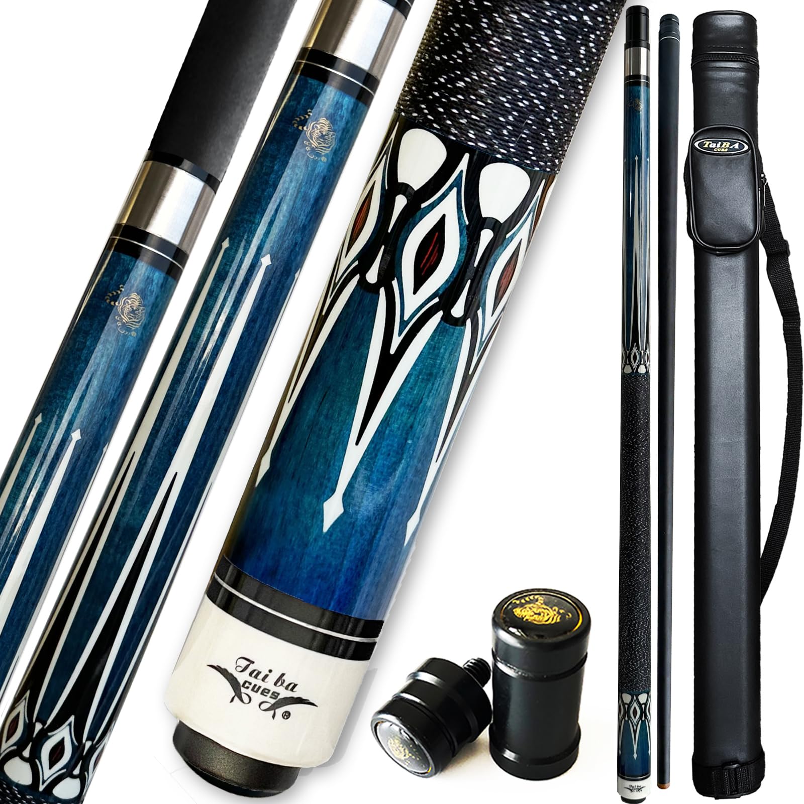 TaiBA 2-Piece Pool Stick With 1x1 Case,13mm Tip, 58", Hardwood Canadian Maple Professional Billiard Pool Cue Stick 19-20 Oz (Selectable)-Blue, Black, Red, Gray, Green, Brown