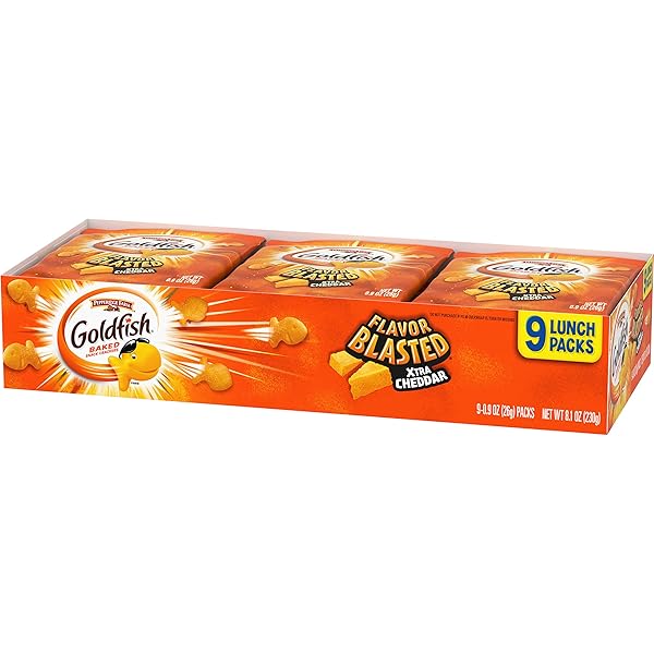 GOLDFISH FLAVOR BLASTED XTRA CHEDDAR CHEESE CRACKERS, BAKED SNACK CRACKERS, 0.9 OZ ON-THE-GO SNACK PACKS, 9 COUNT TRAY