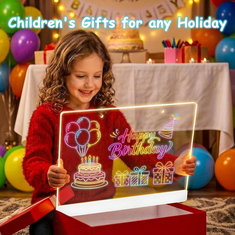 Planche à dessin LED,Tableau lumineux LED Enfants Rechargeable,35 x 26 cm,8 Couleurs et 3 Modes,Tablette lumineuse Dessin Enfant avec Support Intégré,Cadeau Créatif pour Enfants-Blanc — photo 8 sur 8
