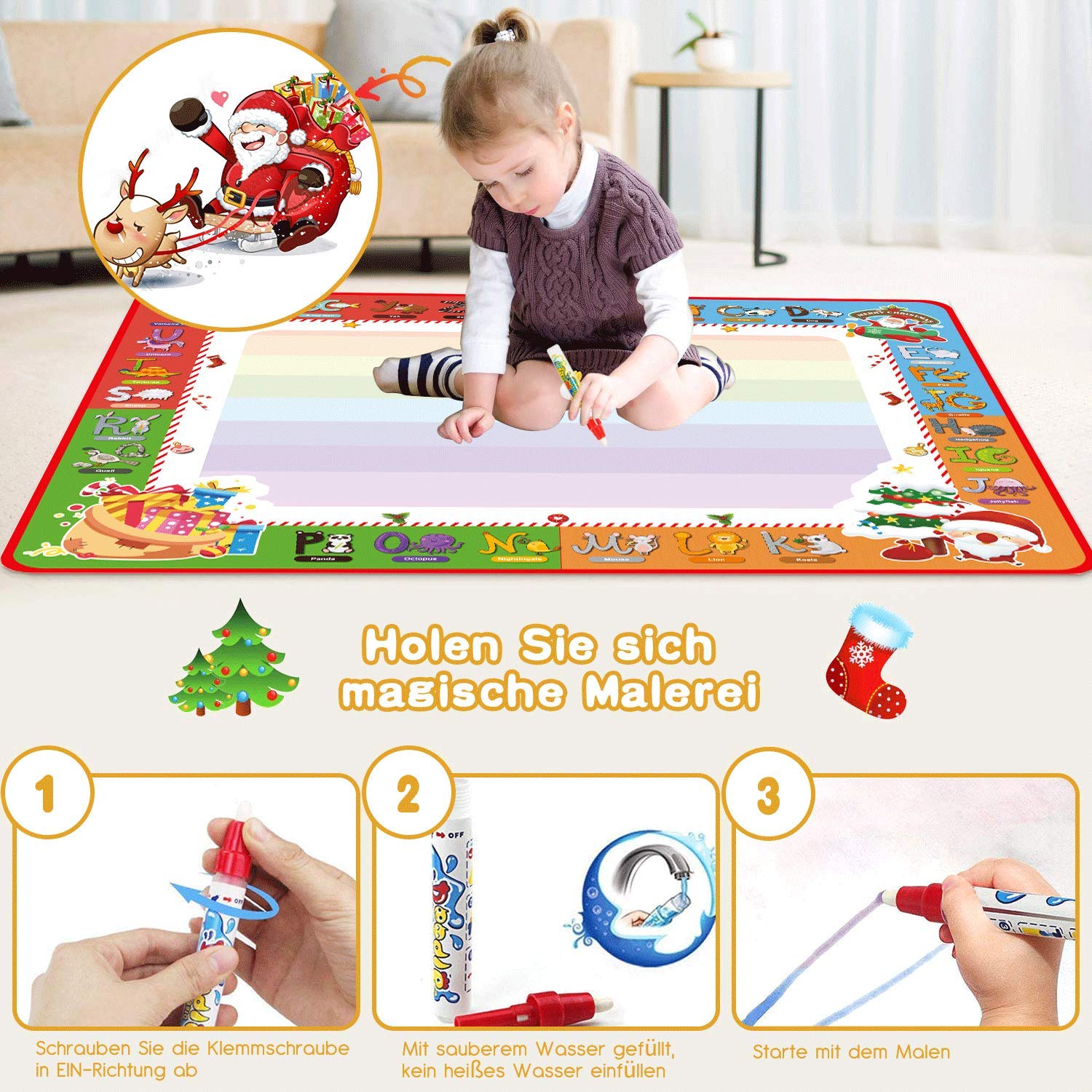 PHYLES Wasser Zeichnen Matte, Super Deluxe 100 * 70 cm Aqua Drawing Painting Mat , kein Chaos Färben & Zeichnen Spiel, Lernspielzeug & Magic Doodle Malmatte für Kleinkinder ab 3 Jahren (groß)