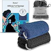 CORATED African Net Sponge Authentic, Shower Loofah Exfoliating Bath Sponge, Body Scrubber for Women and Men Daily Use Body Care, Travel Portable Bath Accessories for Bathroom (Blue & Black)